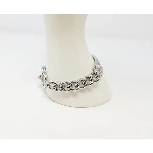 Chico's Bracelet Silver Tone Rhinestone Pave Style ID Bling Modern - Picture 3 of 6